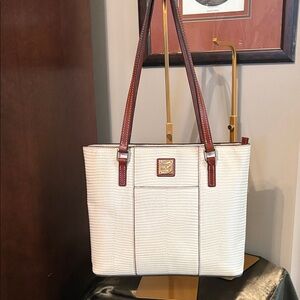 Dooney & Bourke Cream and Brown lizard Textured Tote